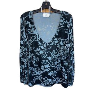 Johnny Was Jade Dean V Neck Silk Blend Blouse XL Burn Out Floral Long Sleeve